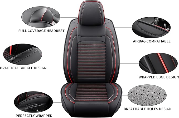 Car Seat Covers Full Set Fit for Toyota RAV4 2001-2026, Premium Faux Leather Car Seat Protector,Breathable Anti-Slip Full Wrapping Edge Seat Covers(Black&Red,Full Set)
