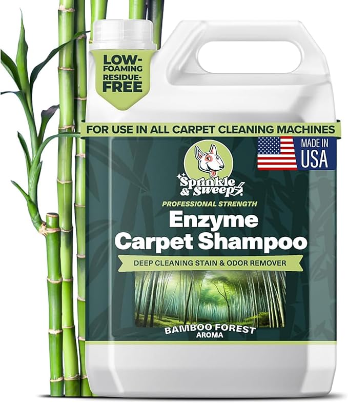 Sprinkle & Sweep: Enzyme Carpet Shampoo - 64oz, Deep Cleaning Pet Stain & Odor Remover, Dog & Cat Mess-Urine-Accident Solution, All Machine Compatible