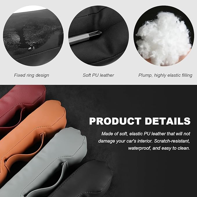 2PCS Leather Car Seat Gap Filler, No-Drop Seat Side Gap Plug Crevice Blocker with Securing Strap, Elastic Filler Block The Gap Between Seats & Console for Truck SUV Sedan (Wine Red)