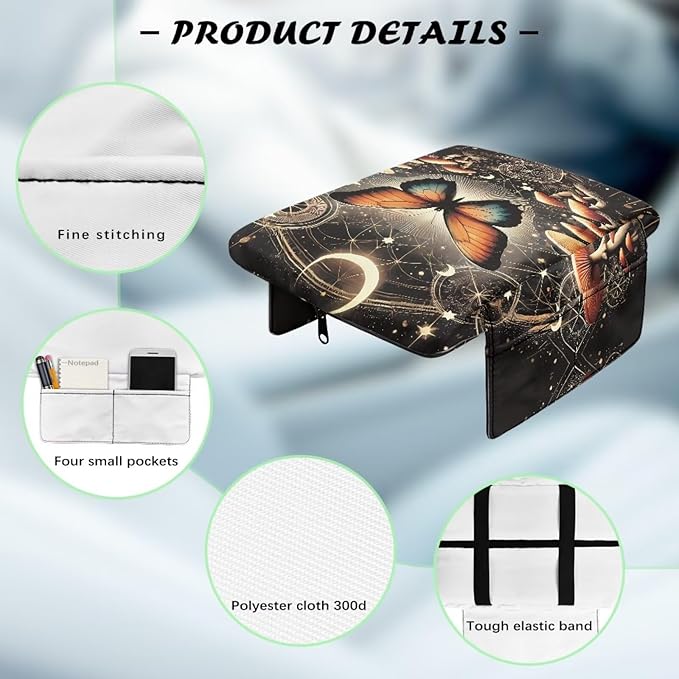 Wanyint Butterfly Mushroom Moon Star Auto Center Console Armrest Cover Non-Slip Soft Armrest Storage Box Mat Scratch Resistant Middle Console Mat Arm Rest Pad Car Interior Decor Accessories