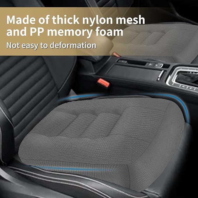 ESMING Car Booster Seat Cushion with Adjustable Height for Short Drivers, Tailbone Pain Relief, Breathable Mesh Memory Foam for Truck SUV Office Chair 15.7x15.7x4.7 Inches - Gray