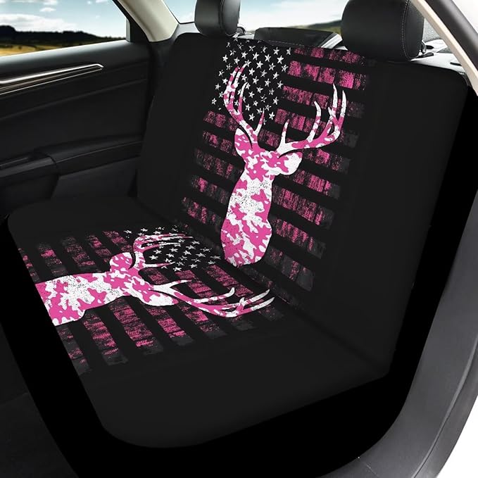 KEIAHUAN Camo Deer Hunting Car Seat Covers 4pcs Full Set Pink Front and Rear Bench Protector Fit Most Vehicle, Cars, Sedan, Truck, SUV and Van Auto Interior Accessories
