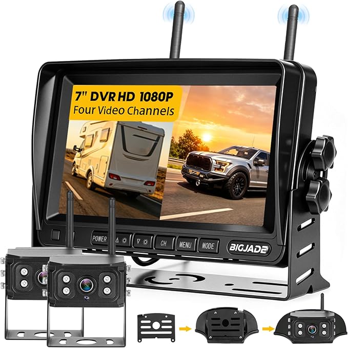 Wireless Backup Camera - Rv Backup Camera with HD 7" Monitor - Dual Back Up Camera Systems for Truck - IP69 Waterproof Rv Camera with DVR, Night Vision for Rv, Truck, Trailer and Camper