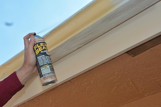 Flex Seal, 14 oz, Almond, Stop Leaks Instantly, Waterproof Rubber Spray On Sealant Coating, Perfect for Gutters, Wood, RV, Campers, Roof Repair, Skylights, Windows, and More