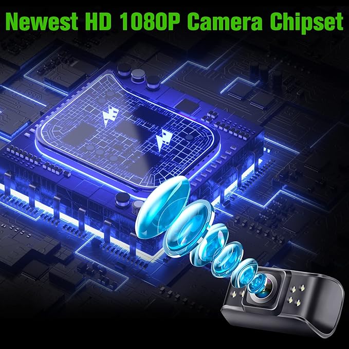 Rohent Backup Camera Monitor HD 1080P Night Vision Waterproof Car Truck License Plate Back Up Rear View Reverse Cam Kit DIY Gridlines R1