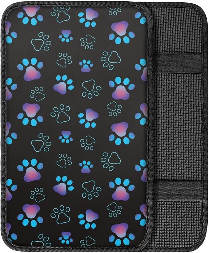 UNICEU Purple Dog Paws Auto Center Console Armrest Pads for Dog Owner,Anti Slip Easy to Install Automotive Armrest Cushion Scratch Proof Auto Seat Box Cover Protector