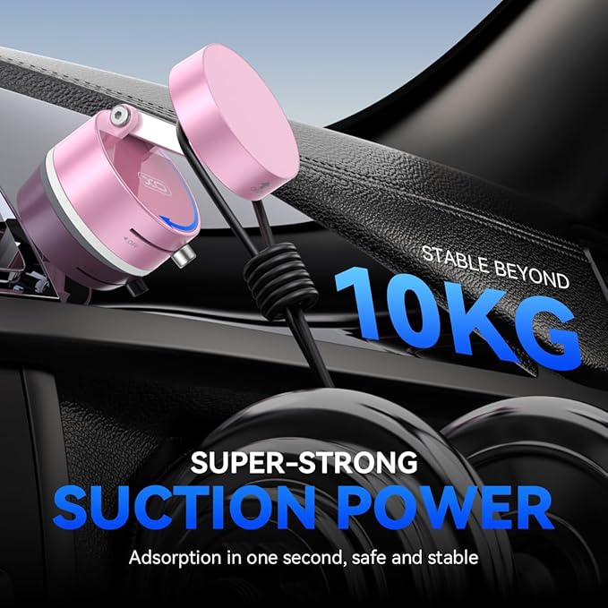 Vacuum Magnetic Suction Phone Holder,Upgraded 360° Adjustable Suction Cup Car Phone Mount,Hands-Free Cell Phone Holder for Car/Gym/Mirror/Smooth Surface,Compatible with iPhone 16/15/14/13/12 （Pink)