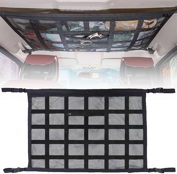 Car Ceiling Cargo Net Strong Load-Bearing Mesh Car Roof Storage Organizer Large Capacity Space Saving Car Ceiling Net Storage Bag Car Interior Accessories for SUV Truck Van(90 * 65cm)