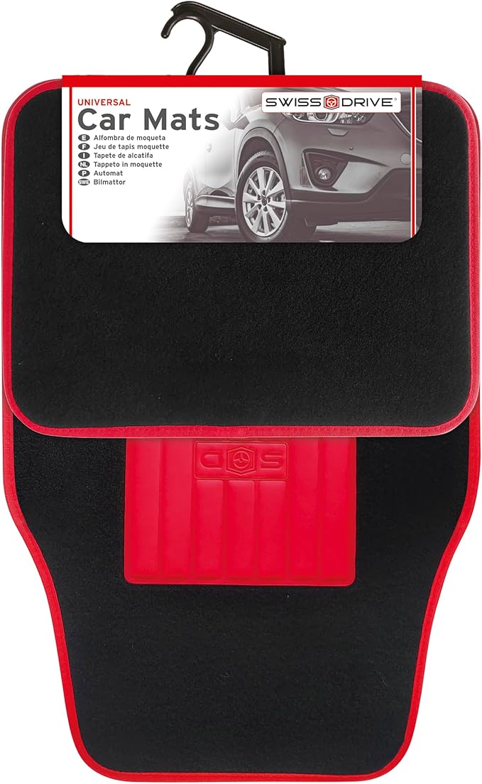 Universal Carpet Mats for Cars Carpet with Rubber Edge Red Non-Slip and Washable Front Mats 45 x 65 cm Rear 44 x 33 cm