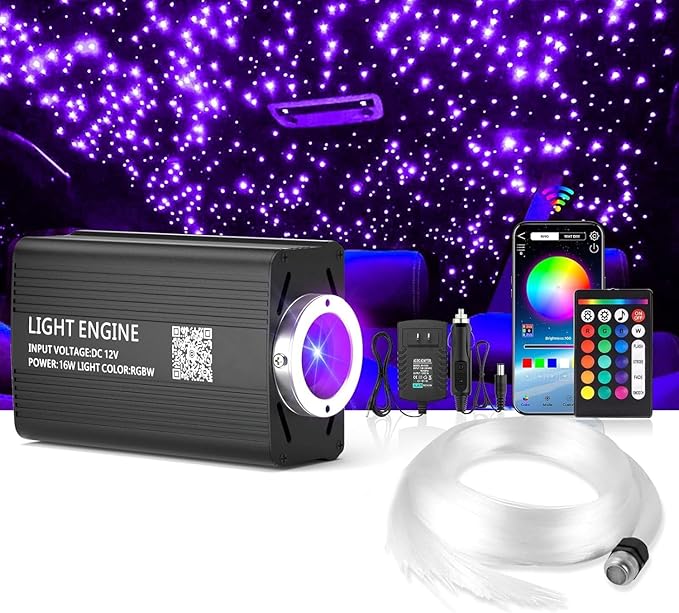 VASTFIRE 16W Starlight Headliner Kit 500 pcs Fiber Optic Star Ceiling Light Constant-On RGBW App/Remote Control for Car Roof Interior Decoration