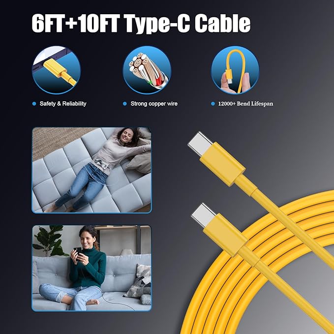 Essri Type C Charger Fast Charging for Samsung Galaxy S25/S24/S23/S22/Note 20,4Pack 25W Super USB C Fast Charger Block with (6ft+10ft) x2 Cables for iPhone 15/16 Pro Max/Plus, Android Phones-Yellow