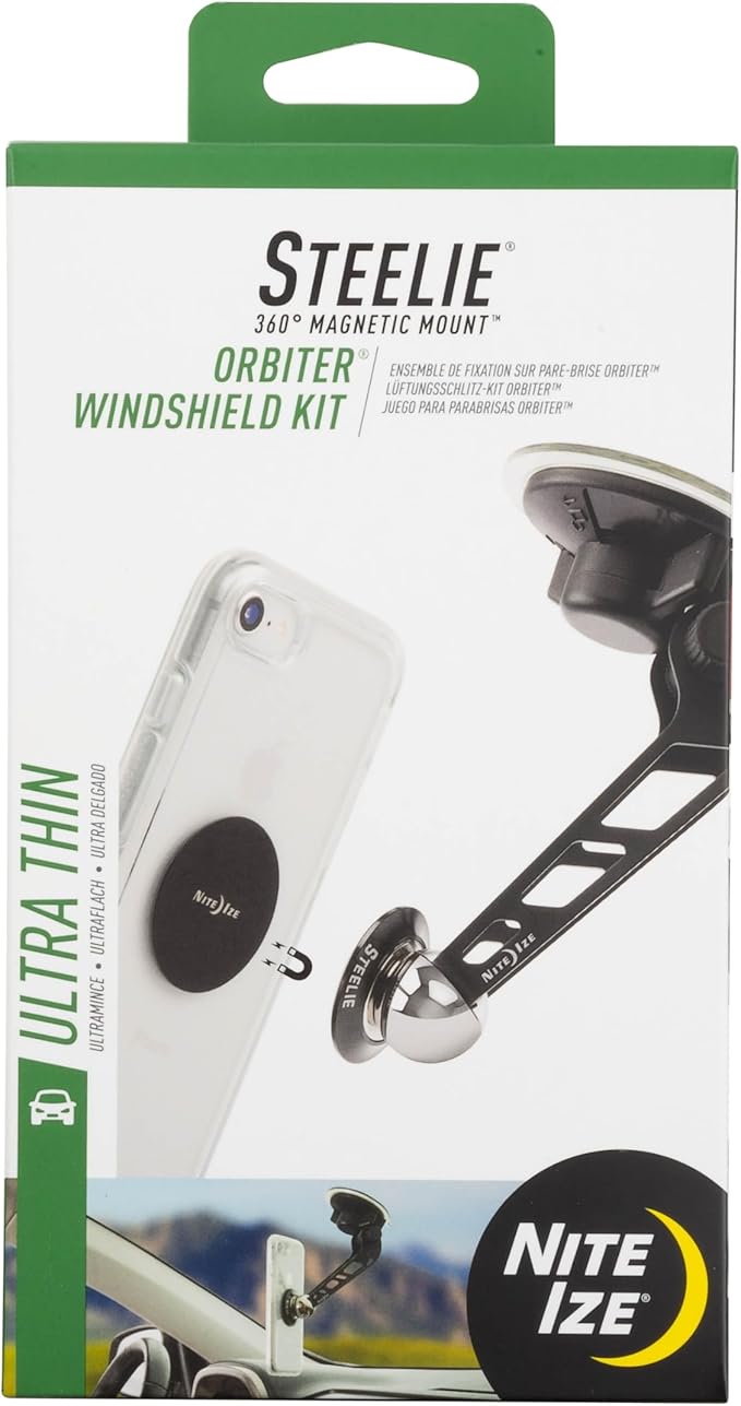 Nite Ize Steelie Windshield Kit - Magnetic Cell Phone Holder for Car Accessories - Sturdy Car Windshield Mount for Cell Phones - Orbiter