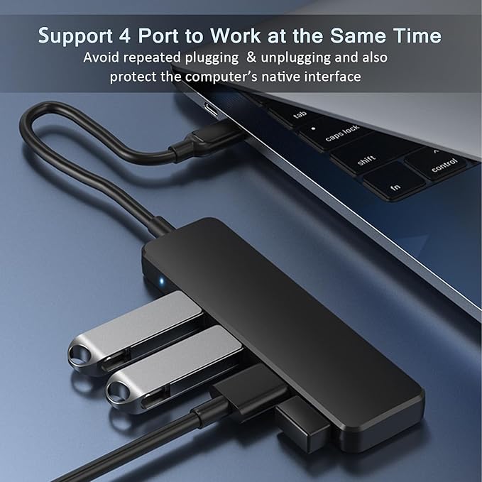 USB Hub for Laptop, 4-Port USB 3.0 Hub USB Splitter USB Extender for Laptop, MacBook, Mac Pro, Mac mini, iMac, Surface Pro, XPS, PC, Flash Drive, Mobile HDD