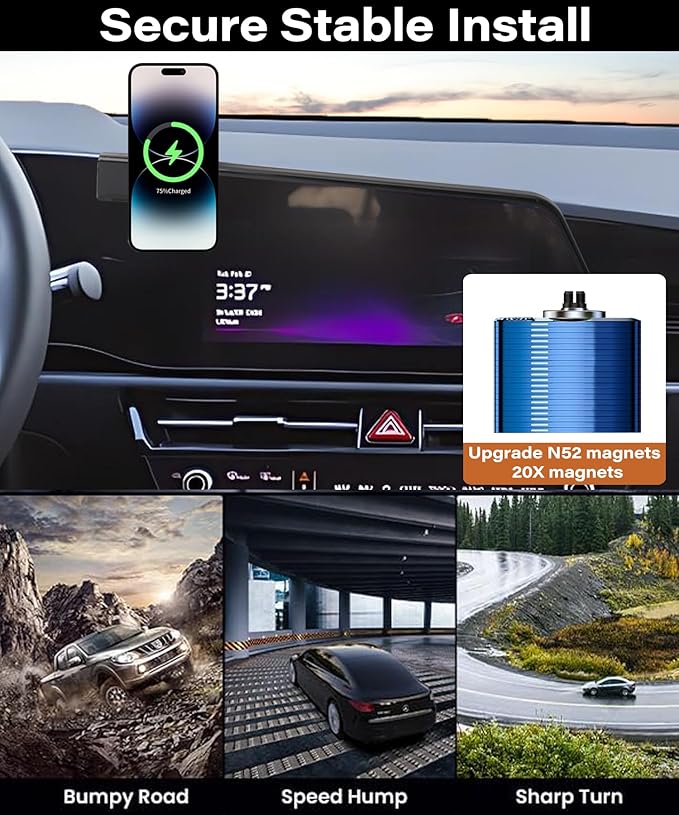 Car Phone Holder for Kia NIRO/NIRO EV/NIRO Hybrid 2023 2024 2025 Accessories 15W Fast Wireless Charger Screen Fixed Clip HandsFree Cell Phone Mount 360° Rotation (10.25 Inch)