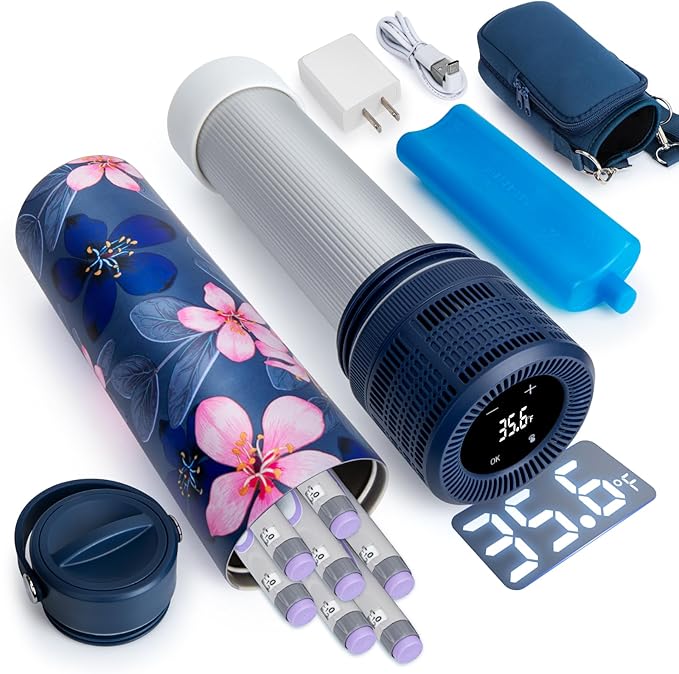 YOUSHARES Electric Insulin Cooler Travel Case, 35-68°F Custom & Display Temperature Medical Cooler with Biogel & USB Charger, TSA Approved Diabetic Medication Refrigerator, Portable for 1–7 Pens