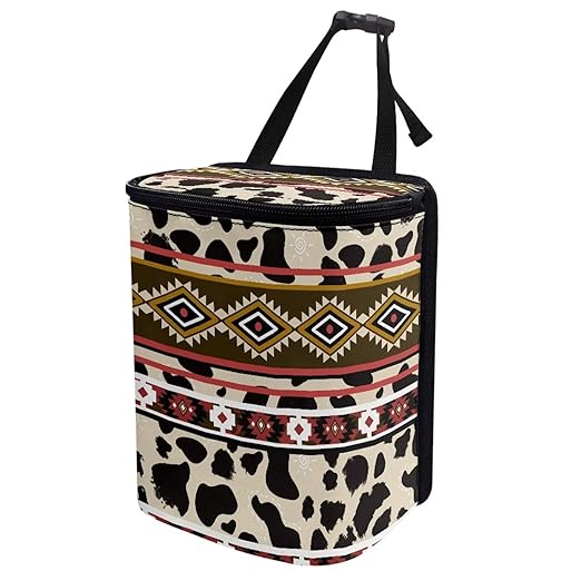 Aztec Leopard Car Trash Can Auto Garbage Bag with Lid Leak-Proof Car Storage Bag Garbage Bag Hanging for Headrest Portable Vehicle Backseat Organizer