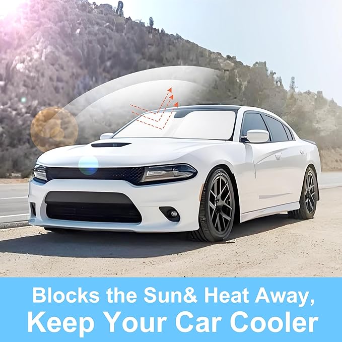Windshield Sun Shade Custom Fit for 2011-2023 Dodge Charger Accessories Foldable Window Sunshade Sun Blocker Protect Car from Sun Rays & Heat Damage Keeps Car Cooler