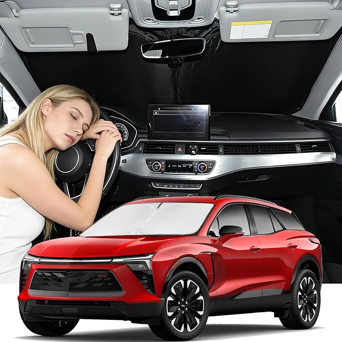 Windshield Sunshade for Chevrolet Blazer EV 2024-2026 Sun Shade Car Windshield Accessories Upgrade 4 Layers Blocks UV Rays Custom Fit Blazer EV 240T Car Window Shades Front Windshield Keep Cool