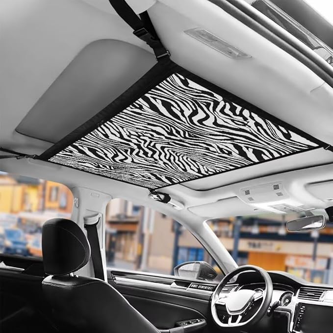 Car Roof Storage Bag Zebra Stripes Car Storage Bag Organizer Multi-Purpose Car Bag Storage Box Organizer Pouch Pocket Large Capacity Storage for Small Items
