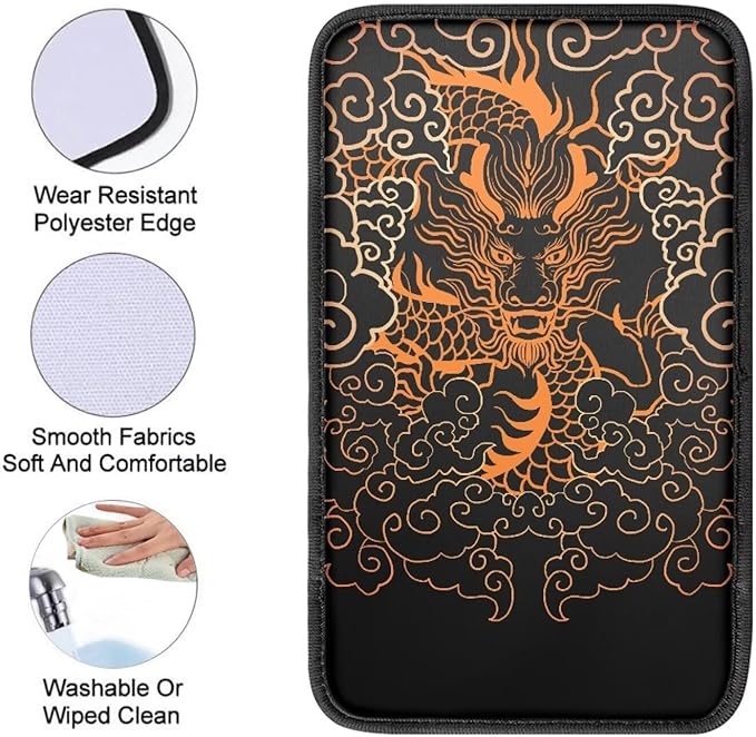 Suobstales Japanese Dragon Print Car Armrest Pad Soft Center Console Arm Rest Protector Cover Universal Car Interior Accessories Decoration