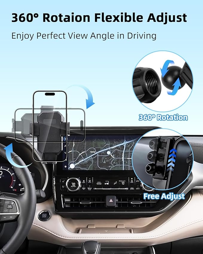 PZK Car Phone Mount for 2020 2021-2025 2026 Toyota Highlander L/LE/Hybrid XLE/Nightshade Accessories 8-inch Screen Auto Lock Car Phone Holder 360° Rotation Cradles Not Affect Vent (Not fit 12.3 inch)