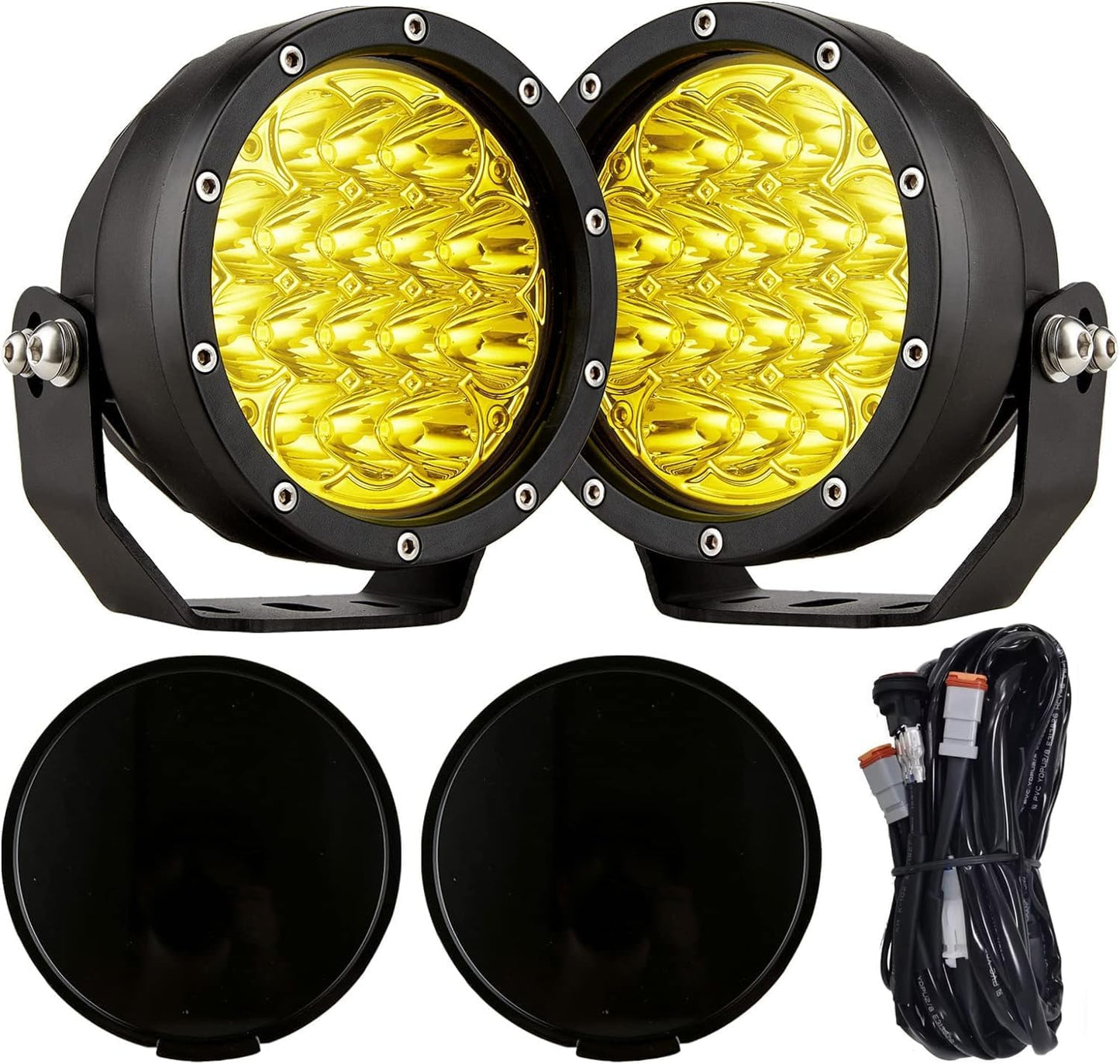 BIGLION.X 5Inch 160W Round Offroad Lights 18800LM LED Amber Fog Lights Yellow Driving Light Bar Off Road Spot Light Pods With Wiring Harness IP69K for Car Trucks SUV