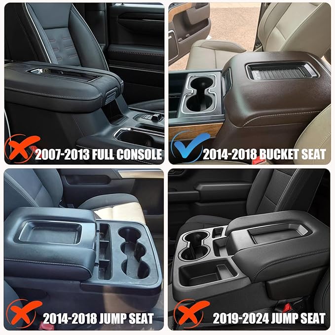 Center Console Cover for Chevy Silverado & GMC Sierra 1500 2500 3500 2014-2018 & Tahoe Yukon Suburban 2015-2020, Scratch Resistance Armrest Cover Trim Accessories - Brown (Bucket Console Only)