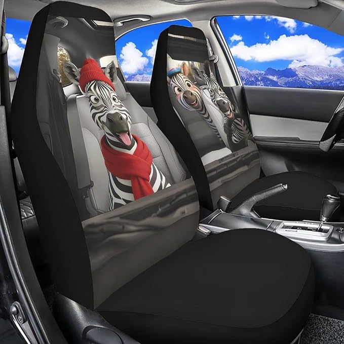 Zebra Car Seat Covers Set of 2 Funny Automobile Front Seat Covers Elastic Polyester Protection Interior Accessories Easy Installation Suitable for Most Cars,SUV,Sedan