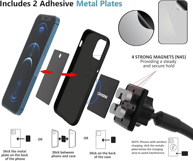 Dual Phone Holder for Car Cup Holder – Long Flexible Neck, 360° Rotatable Car Phone Mount - Adjustable Cell Cup Holder, Universal Size Fits 2 iPhone, Samsung, GPS and More (Magnetic)