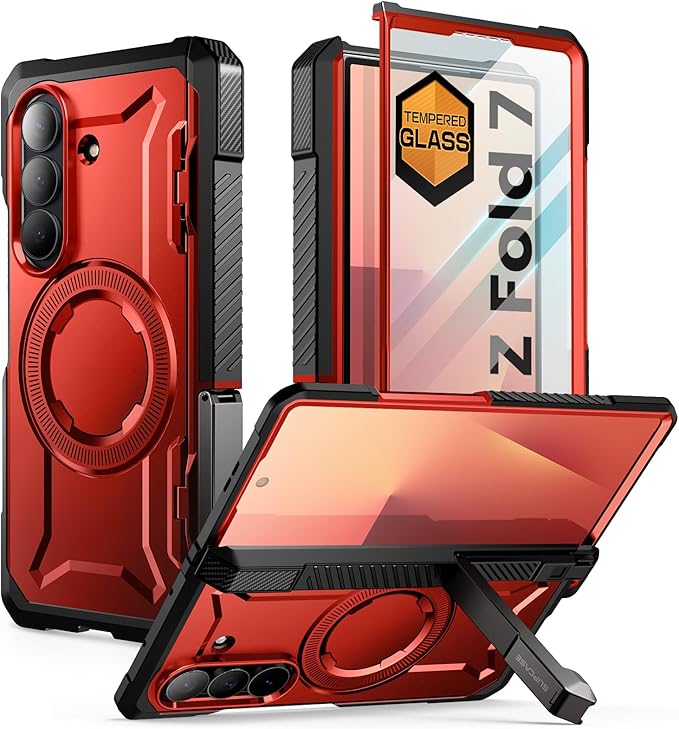 SUPCASE for Samsung Galaxy Z Fold 7 Case with Kickstand (UB Grip), [Compatible with MagSafe] [Built-in Tempered Glass Screen Protector] [Hinge Coverage] Military-Grade Protection Phone Case (Ruddy)