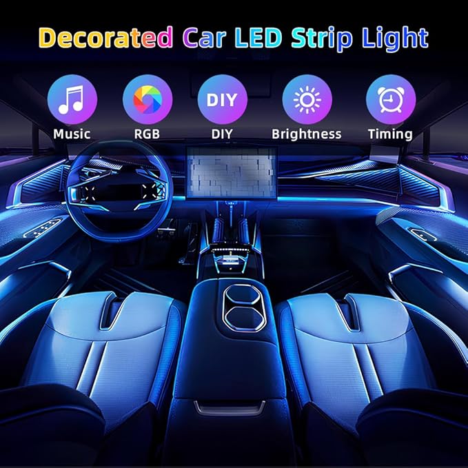 Acrylic Interior Car LED Strip Light, Dreamcolor 10-in-1 RGB Ambient Lighting with APP, 16 Million Colors 175in 600LED Music Sync Lights for Night Driving, Home, Camping & Gift Decor