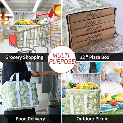 CIVJET 1-Pack Insulated Reusable Grocery Shopping Bags, X-Large Insulated Food/Pizza Delivery Bag for Delivery Drivers, Commercial Food Warmers, Tote Cooler/Thermal Bags