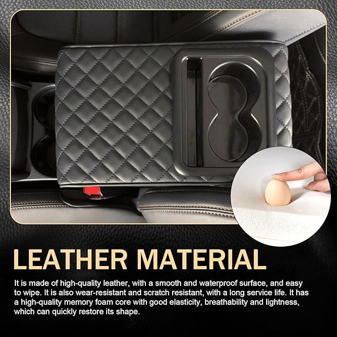 Car Center Console Armrest Pillow, 14"×8.3" Leather Memory Foam Armrest Cushion with Cup Holder & Phone Holder, Waterproof & Anti-Scratch Arm Rest Protector, Universal for Most Cars (Black)