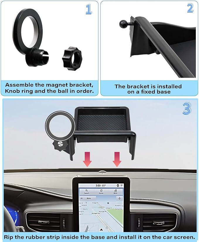 Car Phone Holder for 2019 2020 2021 2022 2023 2024 Ford Explorer Accessories Apply to 10.1 in Screen Fixed Clip Magnetic Cell Phone Mount 360 Degree Rotation with Dashboard Storage Tray