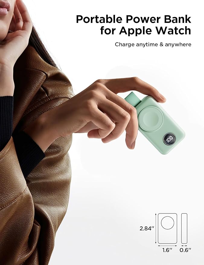 JOYROOM Portable Charger for Apple Watch, 2000mAh Fast Charger for iWatch Series 11/10/9/8/7/6/5/4/3/2/1/SE/UItra 3/UItra 2/Ultra, with Compact Magnetic Design Travel Essential(Mint)