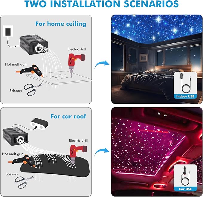 Twinkle Starlight Headliner Kit, Music Sync 550pcs 0.03in 9.8ft Fiber Optic Light APP/Remote Control for Car Home Ceiling Star Lights