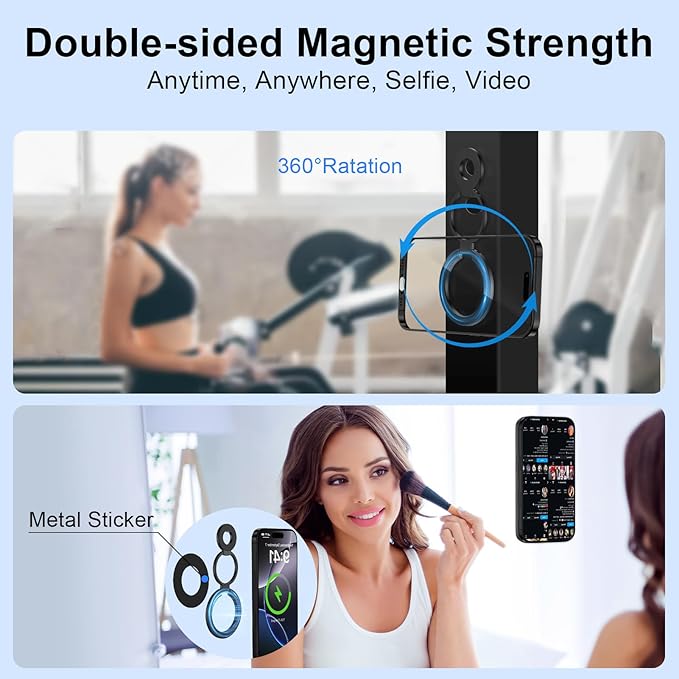 Magnetic Phone Ring Holder for Samsung Galaxy S26 S25 Ultra S25 S24 FE S24 Ultra, Removable Magsafe Phone Grip with Kickstand for iPhone 17 16e 16 Pro Max 16 Plus 15 14 Pro Max, Fit Magnetic Car Mount