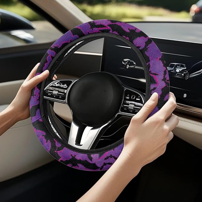 SEANATIVE Purple Bat Car Steering Wheel Cover, Anti-Slip, Safety, Soft, Breathable, Universal Car Steering Wheel Dust Cover, Easy to Disassemble