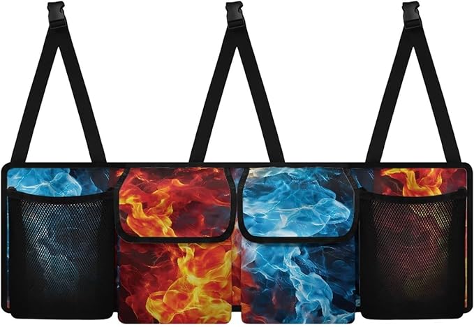 Blue Flame Trunk Organizer for SUV Back Seat Car Hanging Cargo Storage Bag 4 Pockets Car Accessories for Women Interior