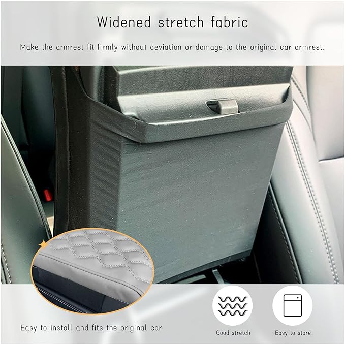 Ziciner Car Center Console Cover, Leather Memory Foam Armrest Cushion Protection Pad, Waterproof Hand Rest Pillow with Height Increase, Universal Accessory for Most Car (Gray)