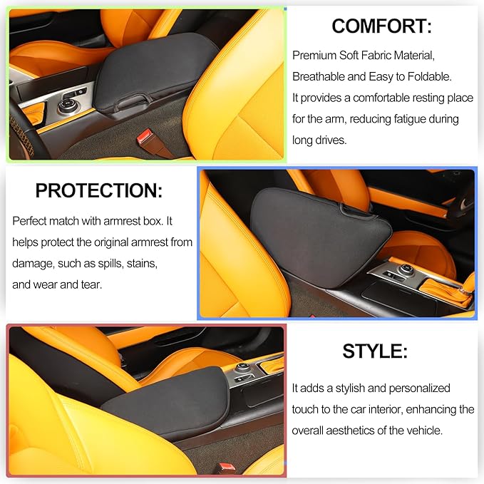 Center Console Cover Pad for Chevrolet Corvette C7 2014-2019 Accessories, Console Arm Rest Lids Cover Mat, Car Armrest Seat Box Cushion Protector, Armrest Pillow, Auto Armrest Cover (Fabric_A)
