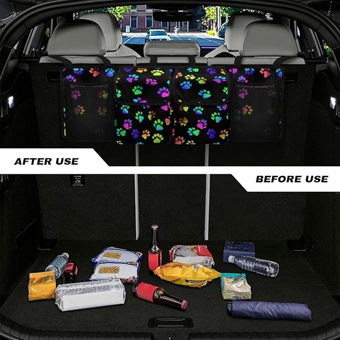 Trunk Organizer Cute Paw Print Car Storage Organizer Oxford Cloth Keep the Car Clean and Tidy Washable Car Trunk Organizers for Women, Easy to Install and Clean