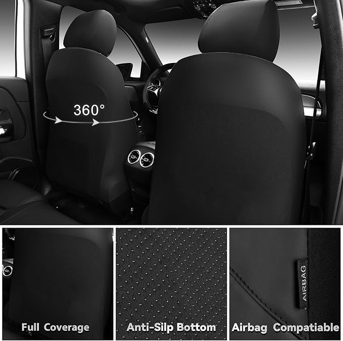 CAR PASS Leather Seat Covers Memory Foam, Waterproof Faux Leather Car Seat Covers Front Seats, Universal Fit for Cars, SUV, Trucks, Luxury Comfort Breathable, Thick 3D Foam Faux Leather All Black