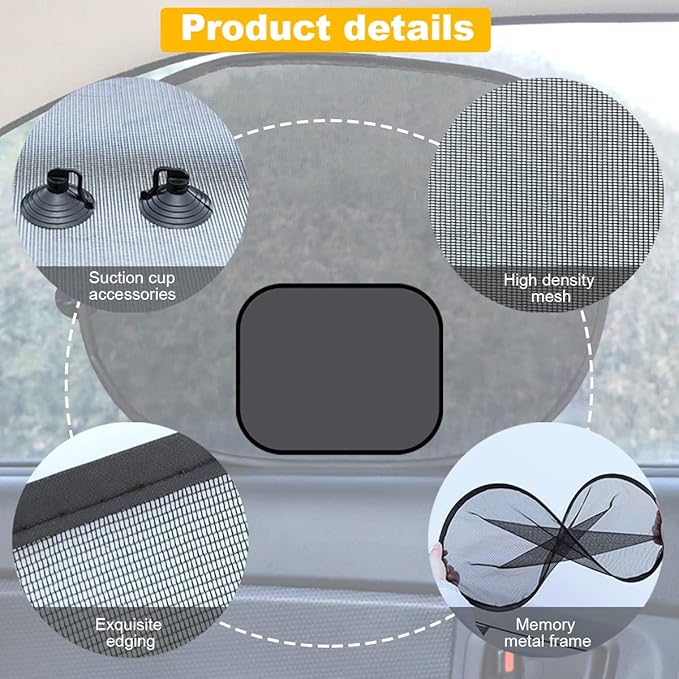 5Pack Set Car Window Shade, Auto Sun Shades for Side and Rear Window, Sun Glare and UV Rays Protection for Child, Sun Shade with Suction Cup Universal for Most Cars