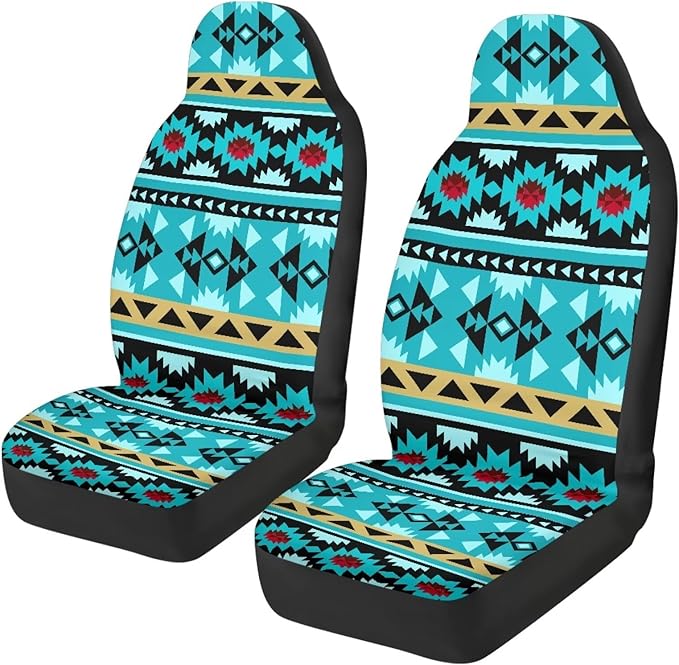 ELEQIN Blue Aztec Car Seat Covers Two Front Only for Car, Automotive Interior Covers, Quick Setup Universal Fit Seat Covers for Car, Truck, SUV