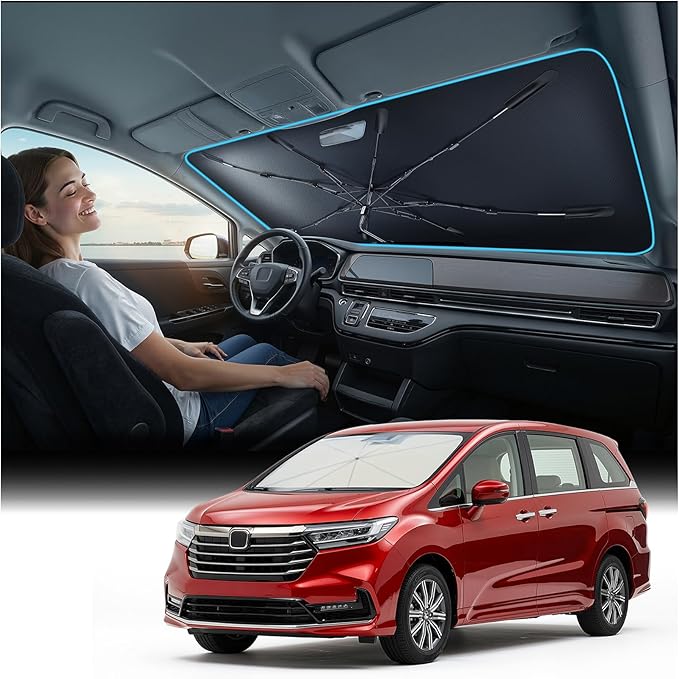 Windshield Sun Shade Umbrella for Honda Odyssey - [Vinyl Coating Heat Shield] Protect Car from Sun Rays & Heat Damage Keep Cool and Protect Interior, Spring Structure Edge