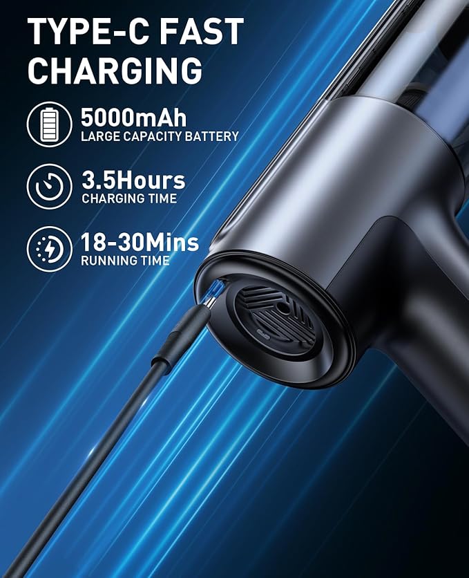 CAFELE Car Vacuum Cleaner Cordless Portable, 14000PA High Power Brushless Motor 3 in 1 Mini Duster & Air Blower & Inflatable, with 7 Nozzles, LED Green Light, for Home Office Car Detailing Vacuum