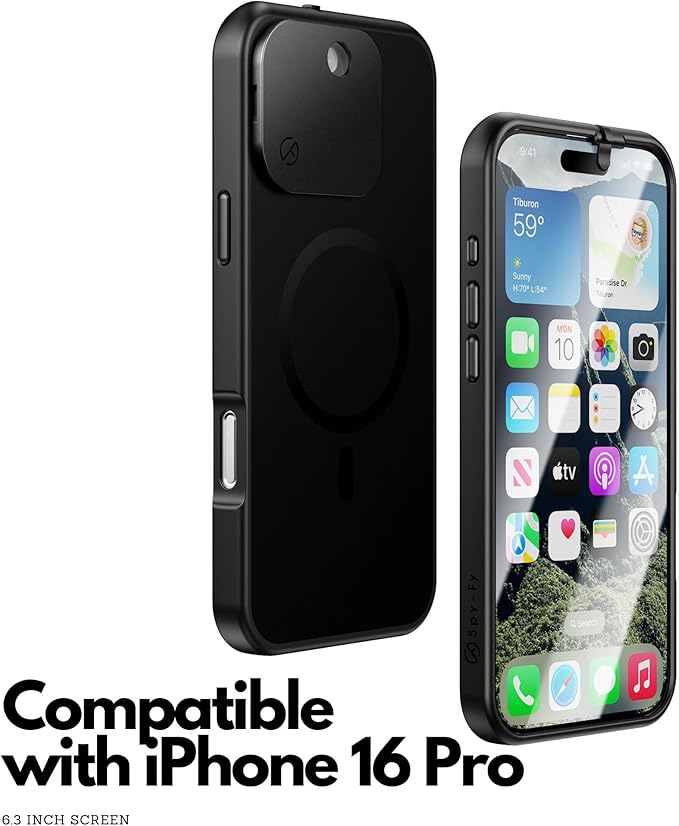 Spy-Fy iPhone 16 Pro Privacy Case with Camera Covers Front and Rear | Magsafe compatible and Kickstand | Protect Your iPhone and Privacy | 6-Foot Drop Proof | 6,3 Inch | Camera Protection by Valenta