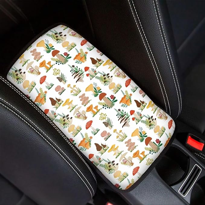JoyLamoria Mushroom Auto Center Console Pad Cover for Women Mushroom Car Armrest Cushion Protector Universal Fit