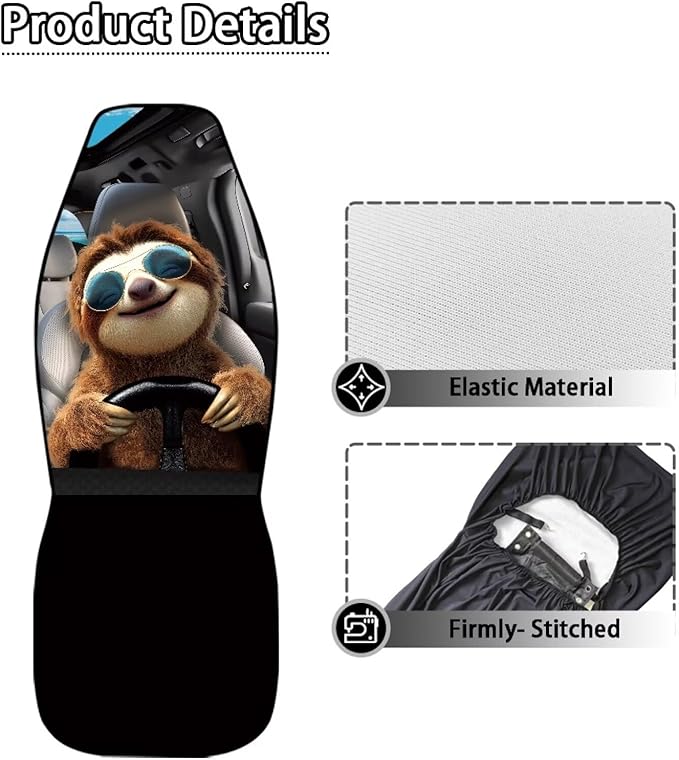 Funny Car Seat Cover Front Seats Only,Sloth Driver Front Bucket Seat Cover Decorative Vehicle Cushion Seat Cover Set,Automotive Accessories Interior Decoration